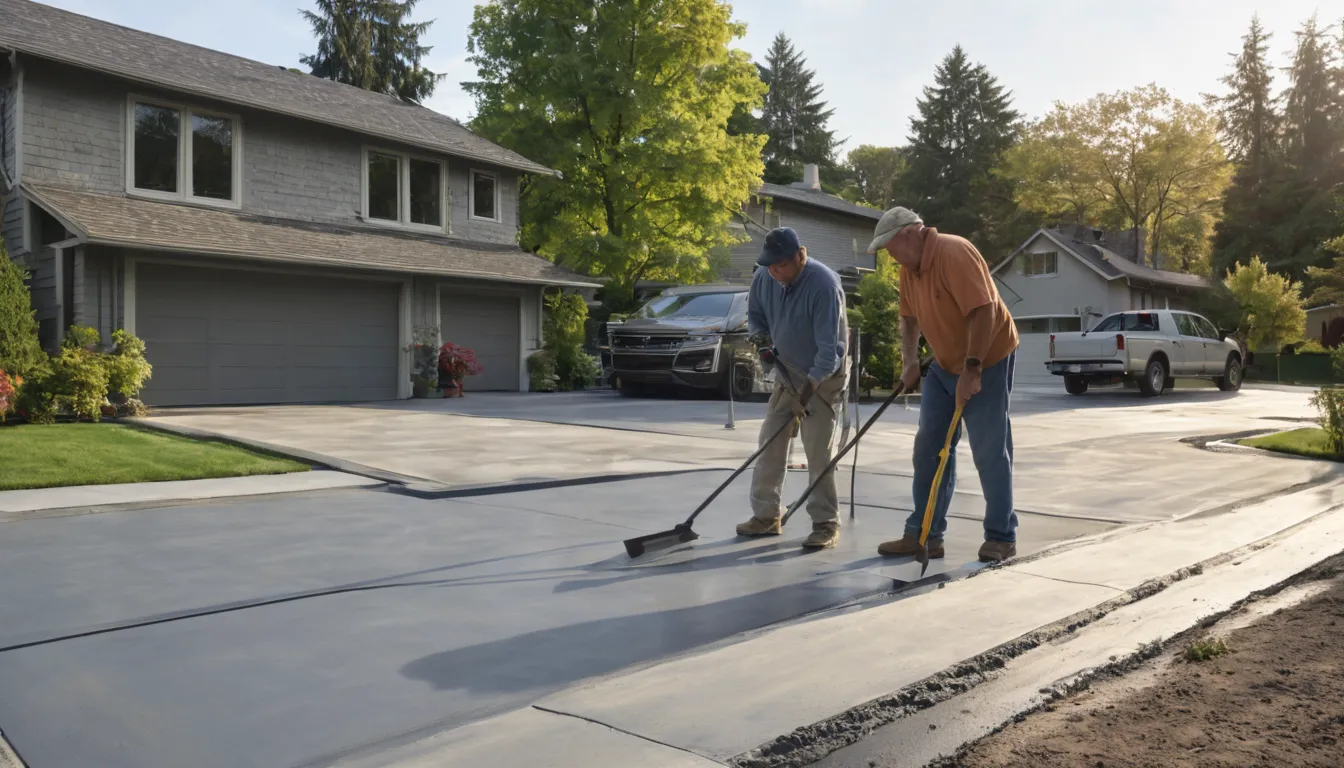 Fresh broom-finished concrete driveway beside a family home in Marlborough