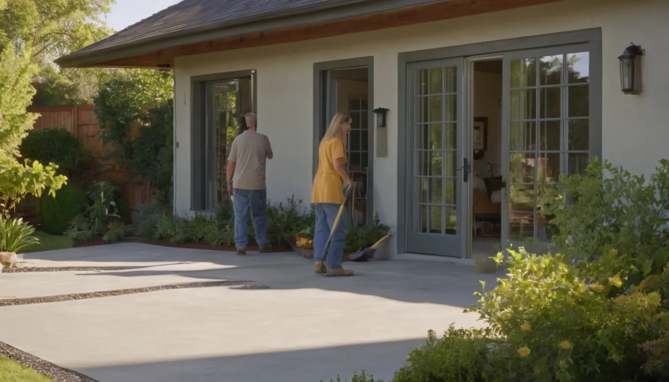 Fresh concrete patio behind a home near Marlborough with a family-friendly backyard